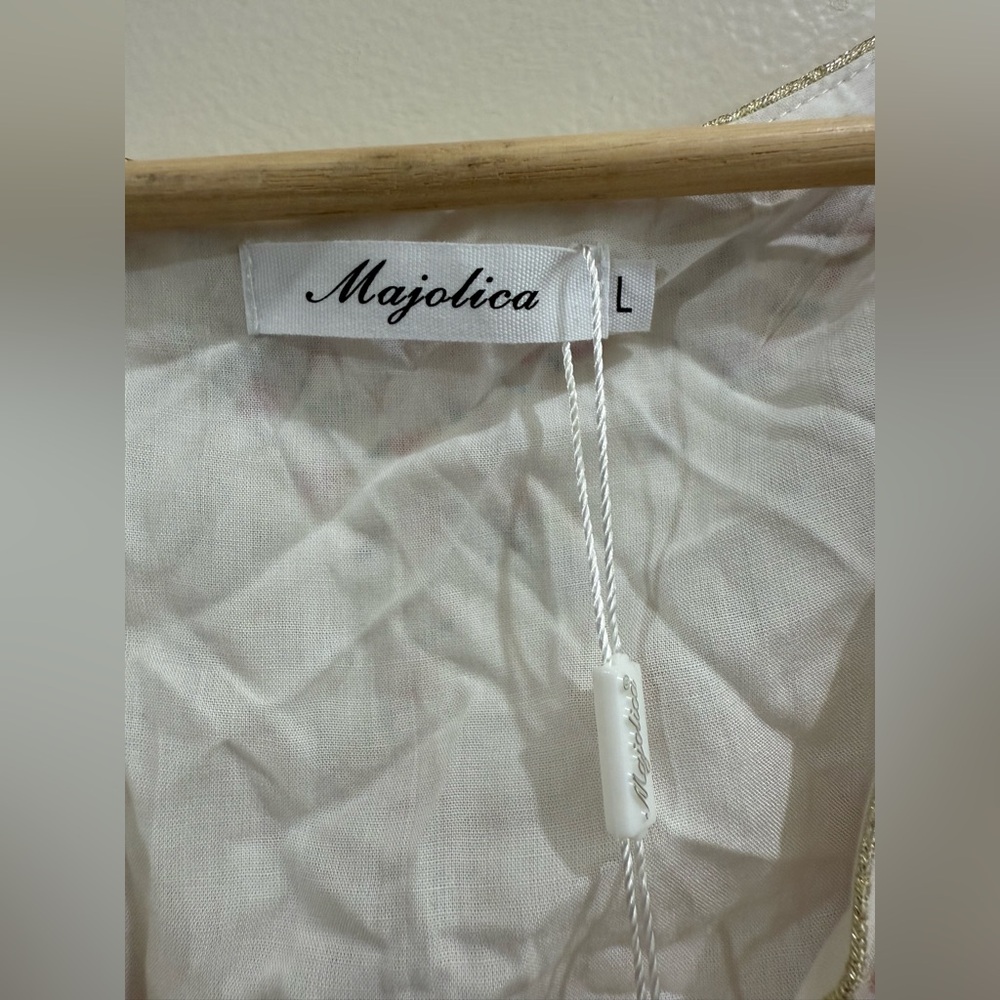 Majolica V-Neck White Midi Dress with Pink Floral Print - Picture 2 of 8